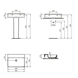 Lavabo Conca 60x45 cm sans trop-plein, sans trou de robinetterie