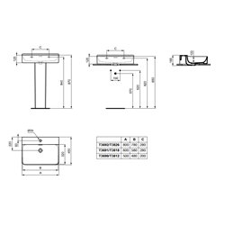 Lavabo Conca 60x45 cm avec trop-plein et trou de robinetterie