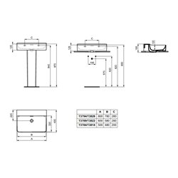 Lavabo Conca 60x45 cm avec trop-plein, sans trou de robinetterie