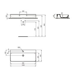 Lavabo Conca 100x45 cm sans trop-plein, avec trou de robinetterie