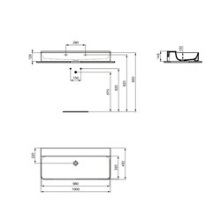 Lavabo Conca 100x45 cm sans trop-plein, sans trou de robinetterie