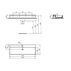 Lavabo Conca 120x45 cm avec trop-plein et trou de robinetterie