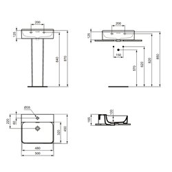Lavabo Conca 50x45 cm avec trop-plein et trou de robinetterie