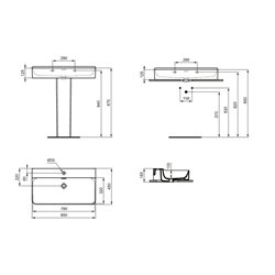 Lavabo Conca 80x45 cm avec trop-plein et trou de robinetterie