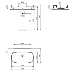 Lavabo Linda-X 75x50 cm sans trop-plein, sans trou de robinetterie