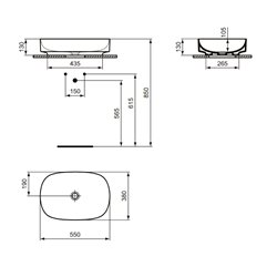 Vasque Linda-X 55x38 cm Blanc brillant, sans trou robinetterie, sans trop plein