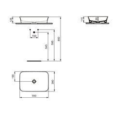 Vasque Ipalyss Ciment 55x38 cm sans trop plein et sans plage de robinetterie
