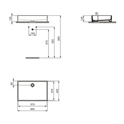 Vasque Extra 60x40 cm sans trop-plein et sans plage de robinetterie