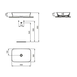 Vasque Ipalyss Sauge 55x38 cm sans trop plein et sans plage de robinetterie