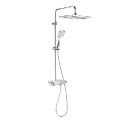 Colonne de douche Deck-T Square Thermostatique, H 945-1345 mm, avec douche de tête rectangulaire