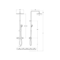 Colonne de douche Level-T Thermostatique, H 775-1175 mm, avec douche de tête rectangulaire