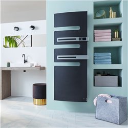Sèche serviette électrique Serenis Premium 750+1000 Watts, Mât à droite Bleu Profond
