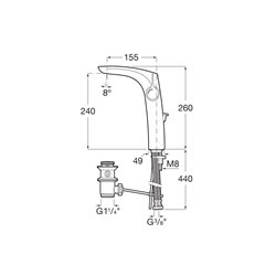 Mitigeur lavabo Insignia Chromé, vidage auto H 260 mm