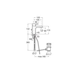 Mitigeur lavabo L90-C Chromé, vidage auto H 142 mm