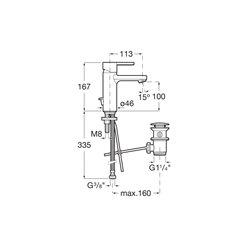 Mitigeur lavabo Naia Chromé, vidage auto H 167 mm