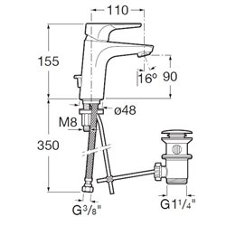 Mitigeur lavabo Atlas Chromé, vidage auto H 155 mm