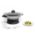 Wok couvercle verre 8 personnes WO300010 1200 Watts noir et silver