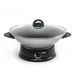 Wok couvercle verre 8 personnes WO300010 1200 Watts noir et silver