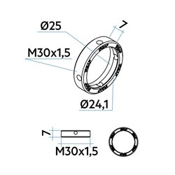Adaptateur M30X1,5 VALGHITERM2 avec 2 bagues de fixation