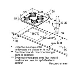 Table de cuisson Série 2 POP6B6B10 gaz commandes manettes
