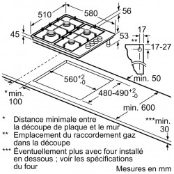 Table de cuisson Série 2 PBP6B2B80 gaz commandes manettes