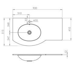 Plan vasque intégré en Solid surface 90x120x51,5 cm 2 vasques