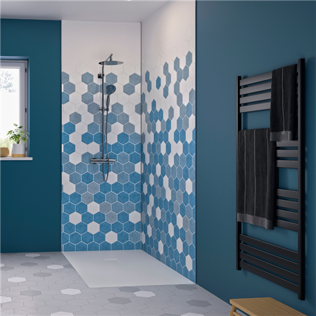Panneau de douche Kinewall Design 150x250 cm Tomette camaieu bleu