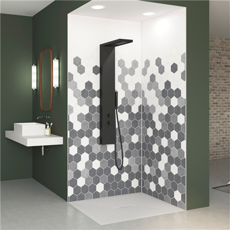 Panneau de douche Kinewall Design 150x250 cm Tomette camaieu gris Panneau de douche Kinewall Design 150x250 cm Tomette camaieu gris
