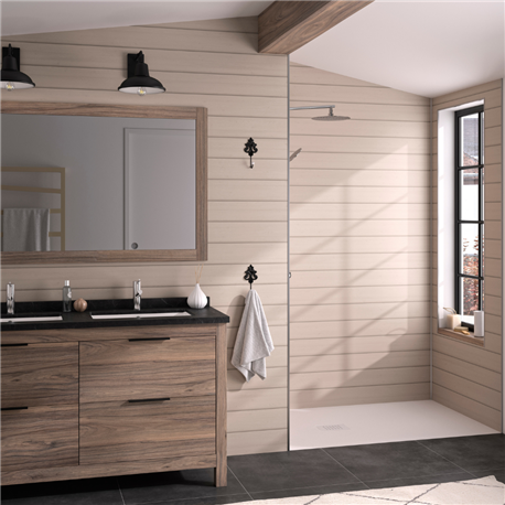 Panneau de douche Kinewall Design 100x250 cm Lambris horizontal beige Panneau de douche Kinewall Design 100x250 cm Lambris horizontal beige