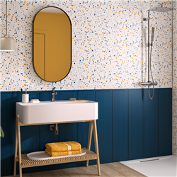 Panneau de douche Kinewall Design 100x202 cm Bardage + terrazzo bleu