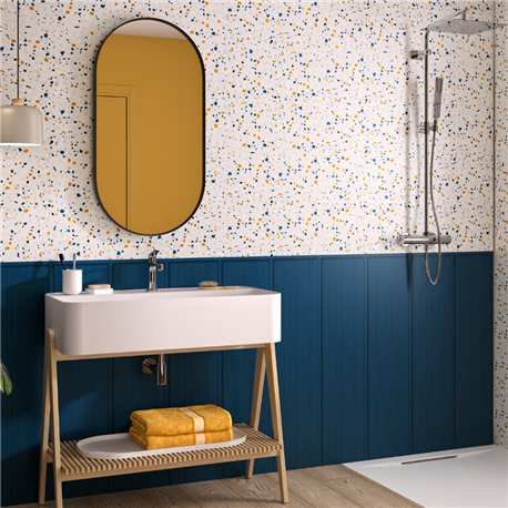 Panneau de douche Kinewall Design 100x202 cm Bardage + terrazzo bleu