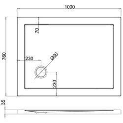 Receveur de douche Z11 rectangle bonde sur le côté Z1166 100x76 cm