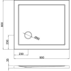 Receveur de douche Z11 rectangle bonde sur le côté Z1164 90x80 cm