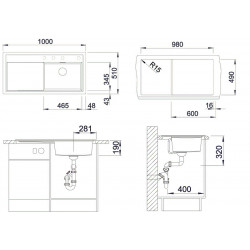 Evier Zenar XL 6 S Silgranit sans access. Egouttoir gauche Café 523973