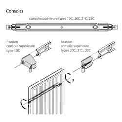 Consoles de fixation chromées pour radiateur vertical type 10 de largeur 450 mm