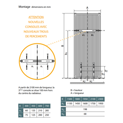 Consoles de fixation chromées pour radiateur vertical type 10 de largeur 450 mm