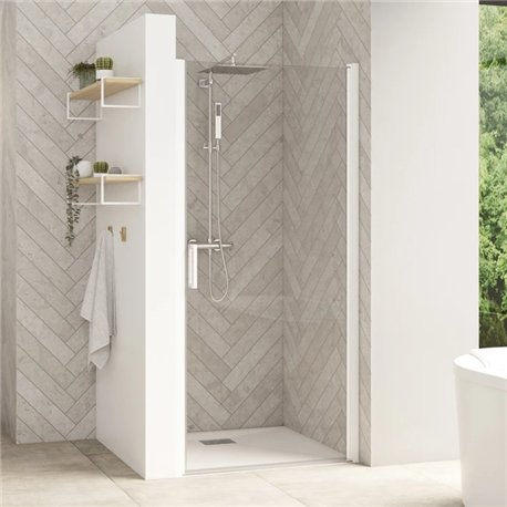 Porte pivotante (intérieur/extérieur) Smart design P sans seuil profilé blanc et verre transparent 1220-1250 mm Porte pivotante (intérieur/extérieur) Smart design P sans seuil profilé blanc et verre transparent 1220-1250 mm
