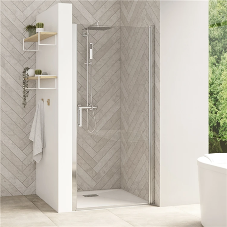 Porte pivotante (intérieur/extérieur) Smart design P sans seuil profilé chromé et verre transparent 1220-1250 mm Porte pivotante (intérieur/extérieur) Smart design P sans seuil profilé chromé et verre transparent 1220-1250 mm