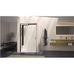 Paroi de douche avec 1 volet coulissant Flat C partie fixe à gauche passage à droite 1575-1605 mm