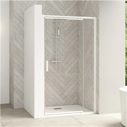 Porte pivotante Smart design P extensible avec seuil profilé blanc et verre transparent 1070-1100 mm