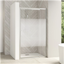 Porte pivotante Smart design P extensible avec seuil profilé chromé et verre cosmos 1270-1400 mm
