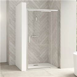 Porte pivotante Smart design P extensible avec seuil profilé chromé et verre transparent 1170-1300 mm