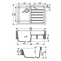 Evier EV 159 CER EV159CER006 610x900x240 mm