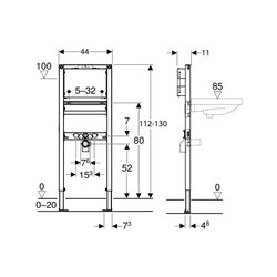 Bâti-support Duofix lavabo 112-130 cm robinetterie murale à encastrer