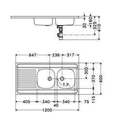 Evier Man/Mal 721-1200 Inox 1200x600 mm 2 cuves