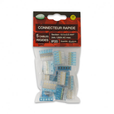 Lot de 20 connecteurs rapides 5 fils 0,5 à 2.5 mm² 