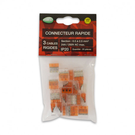 Lot de 20 connecteurs rapides 3 fils 0,5 à 2.5 mm² 