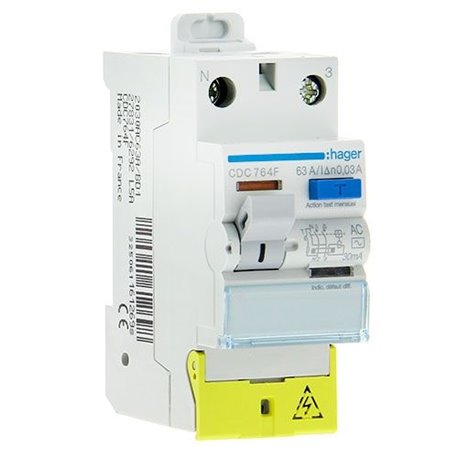 Interrupteur differentiel 2P 63A 30mA type AC a bornes decalees