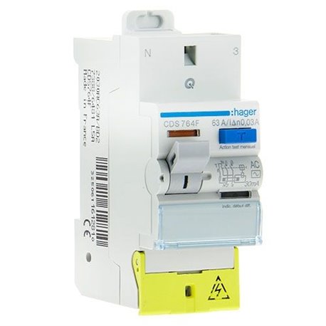 Interrupteur differentiel 2P 63A 30mA type AC a bornes decalees SanVis CDS764F
