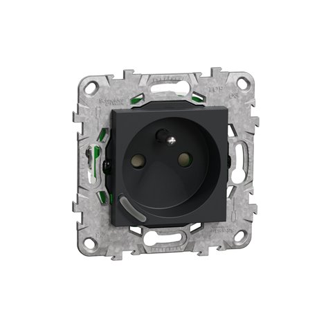 Prise 2P+T connectée Wiser Unica NU555954 16 A zigbee anthracite